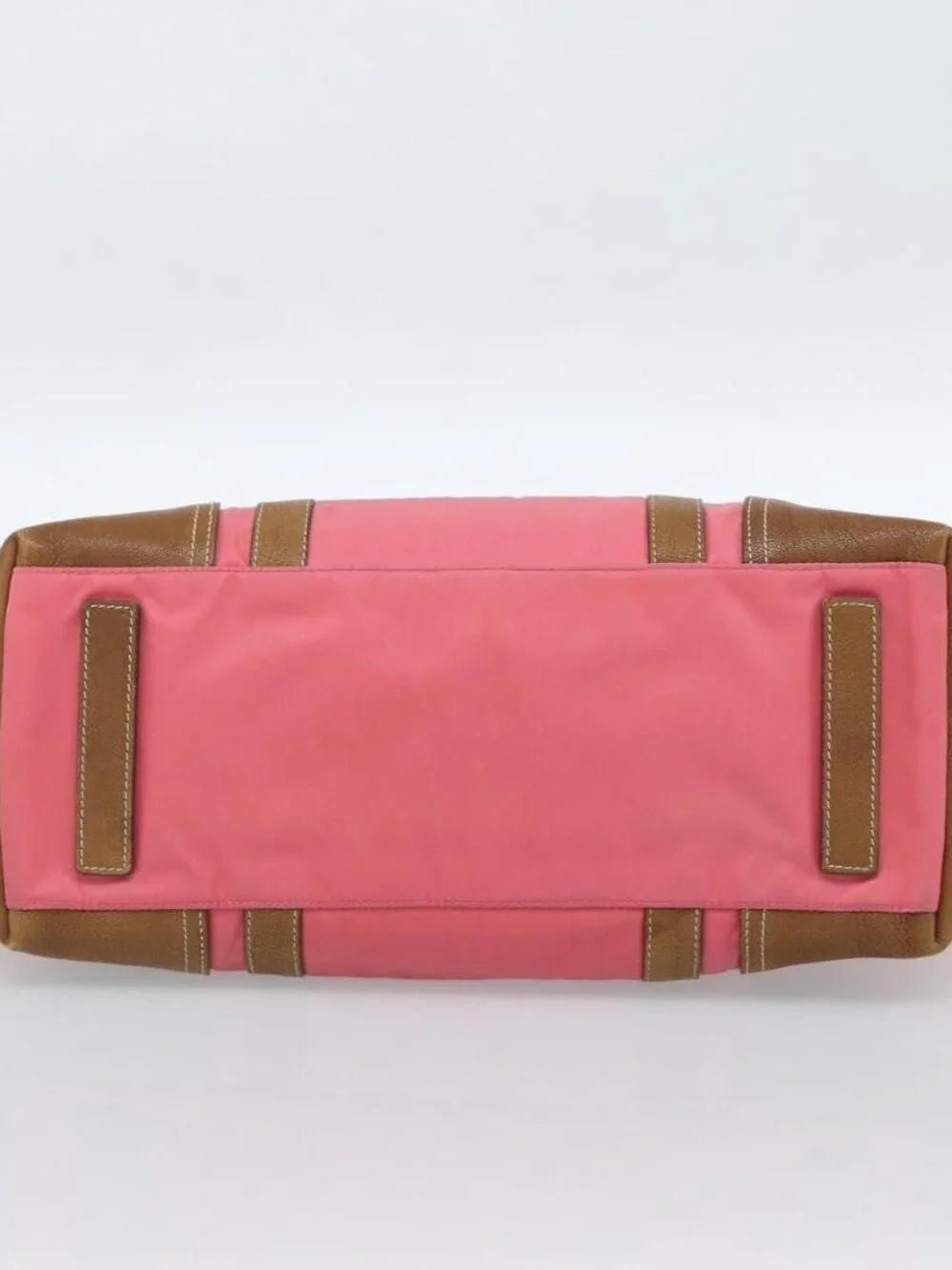 PRADA Tote Bag Leather Nylon Pink Silver Auth